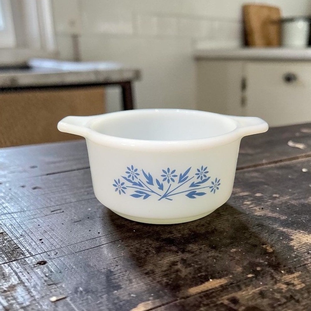 Pyr-O-Rey Blue Cornflower Ramekin, Vtg Dynaware Individual Casserole, Bakeware